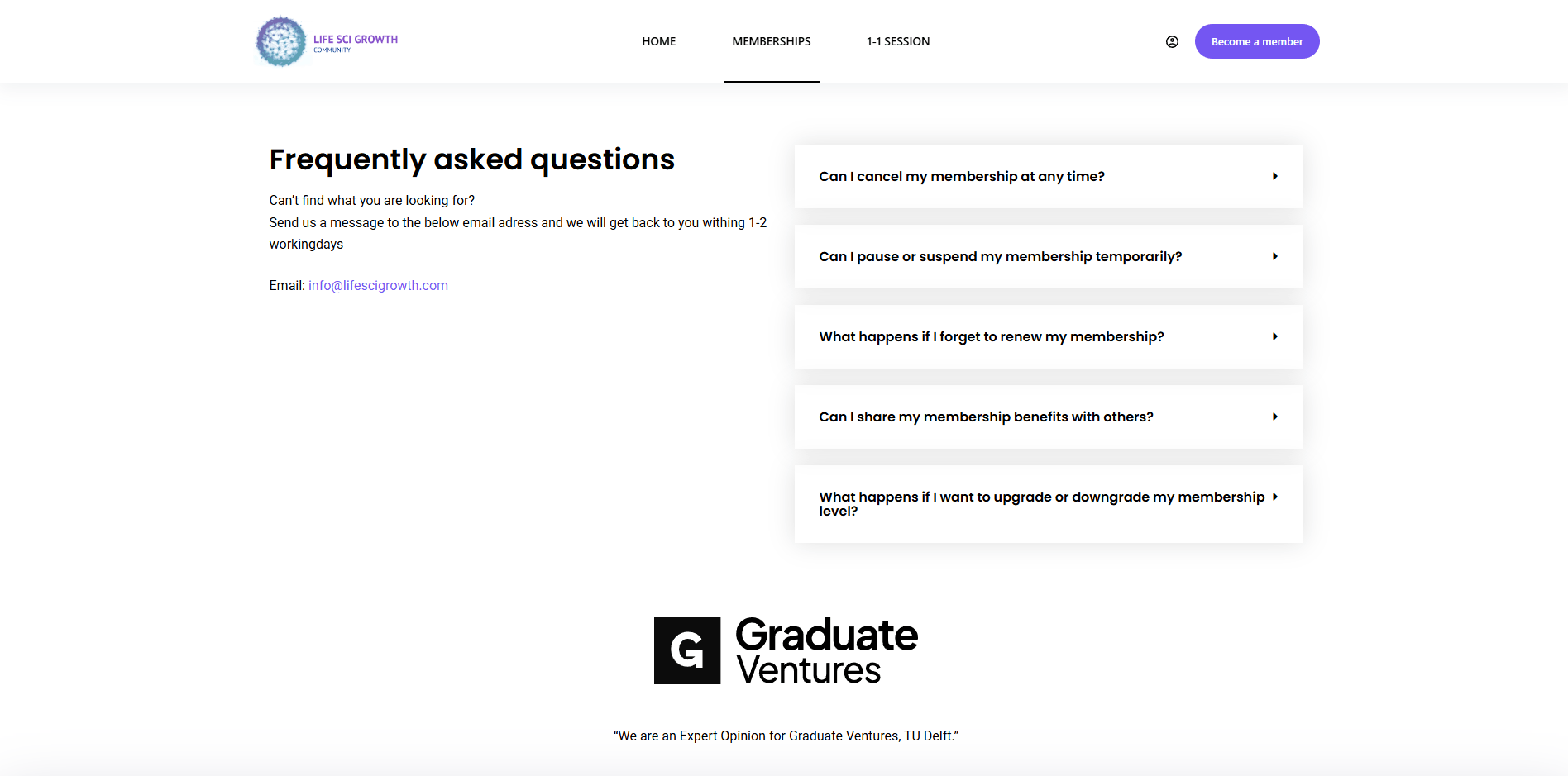 LifeSciGrowth FAQ sectie